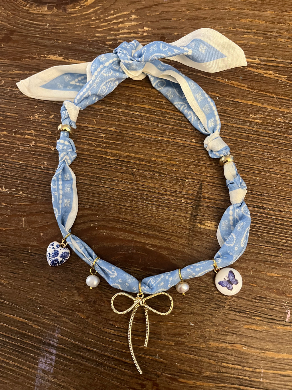 Blue Cottage Bow Bandana Necklace