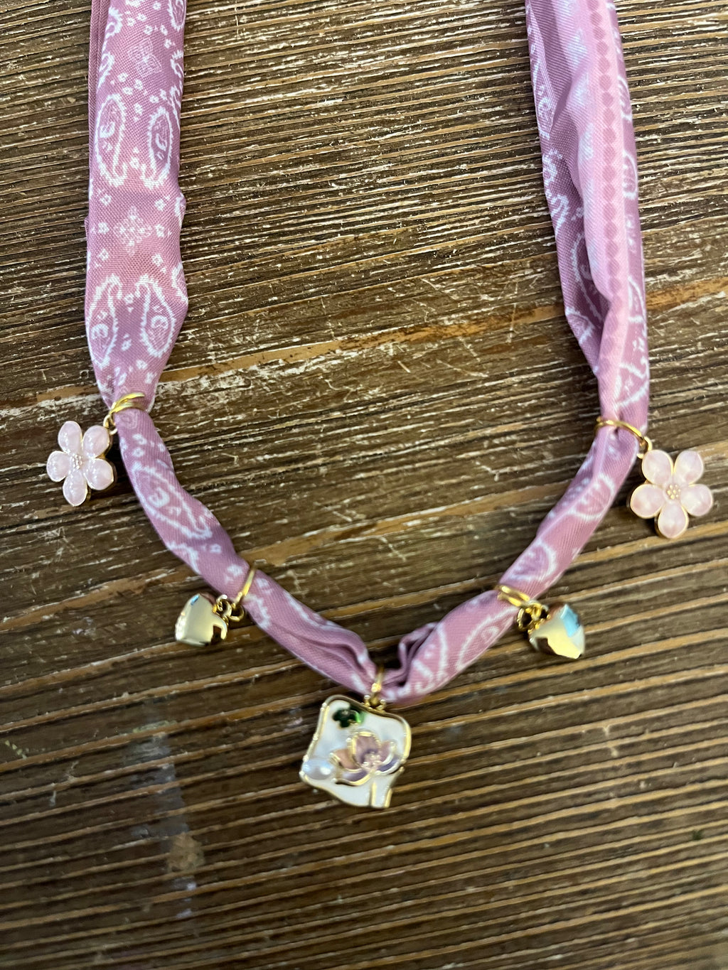 Blush Pink Cottage Floral Bandana Necklace